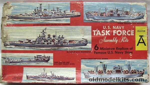 Renwal 1/1200 US Navy Task Force 'A' -  BB Washington - Attack Cargo Ship Navarro - Destroyer USS Barry - Destroyer Escort Powell - Guided Missile Frigate Dewey, 6300 plastic model kit